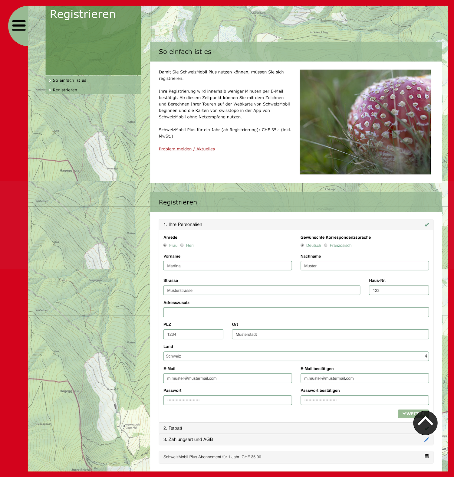 Screenshot SchweizMobil Plus